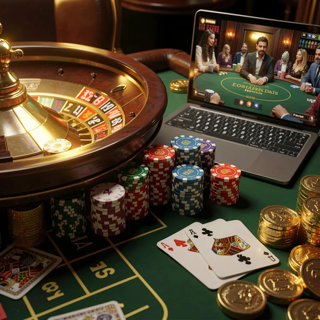 Elegant roulette wheel with betting chips and a digital interface representing live casino gameplay at 95OK for players in Bangladesh